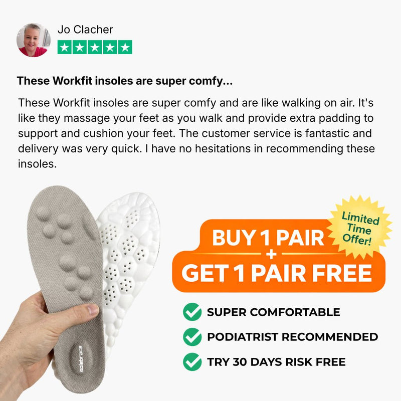 Work boot insole with plantar fasciitis relief and shock absorption