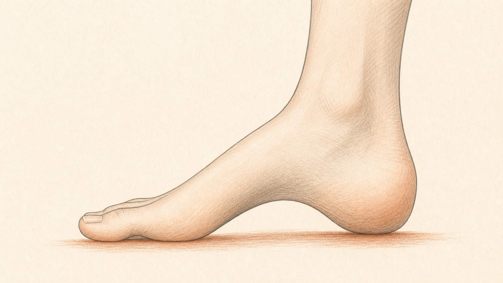 Illustration of a raised arch with contact mainly at the heel and forefoot