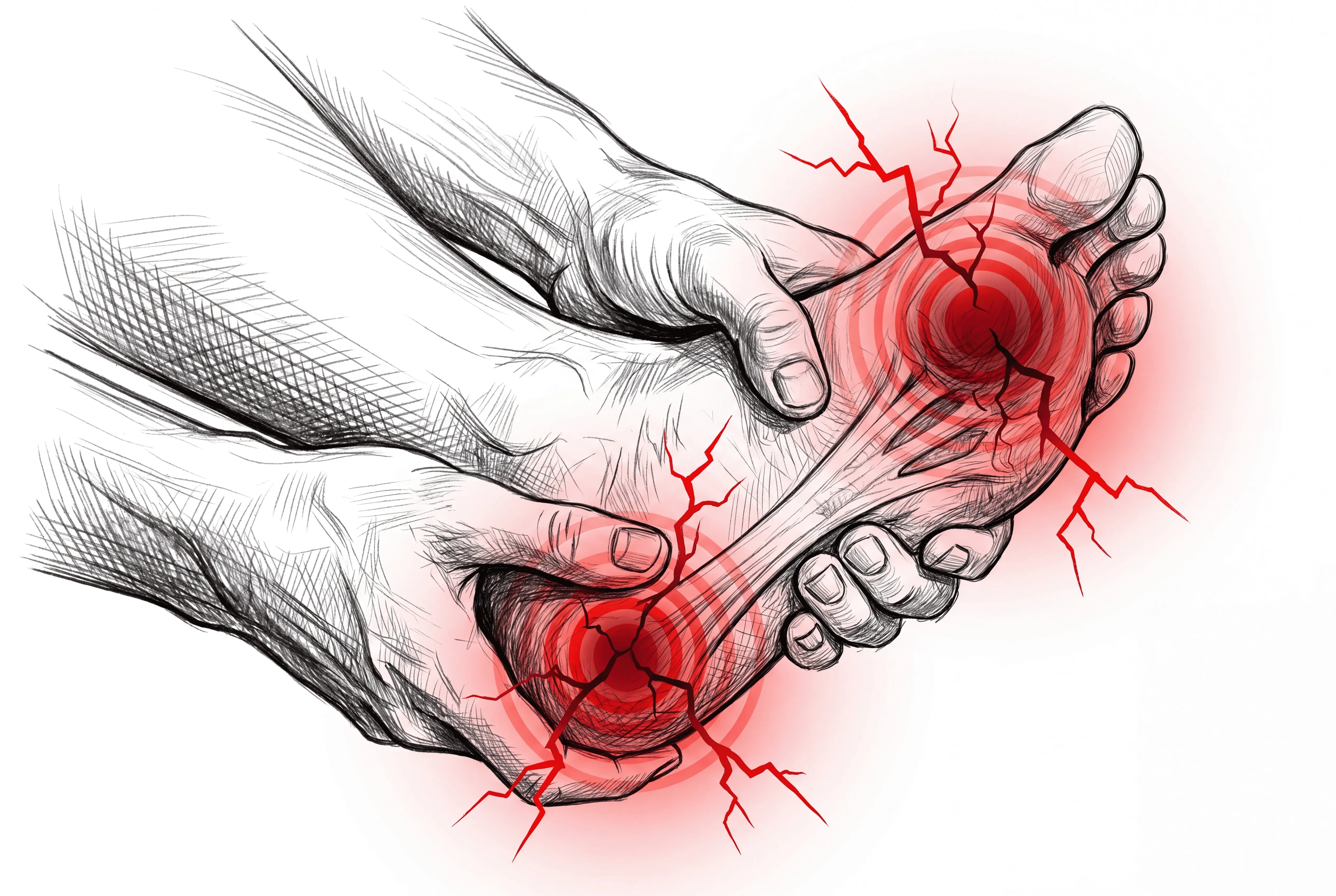 Illustration of severe foot pain in the arch and heel