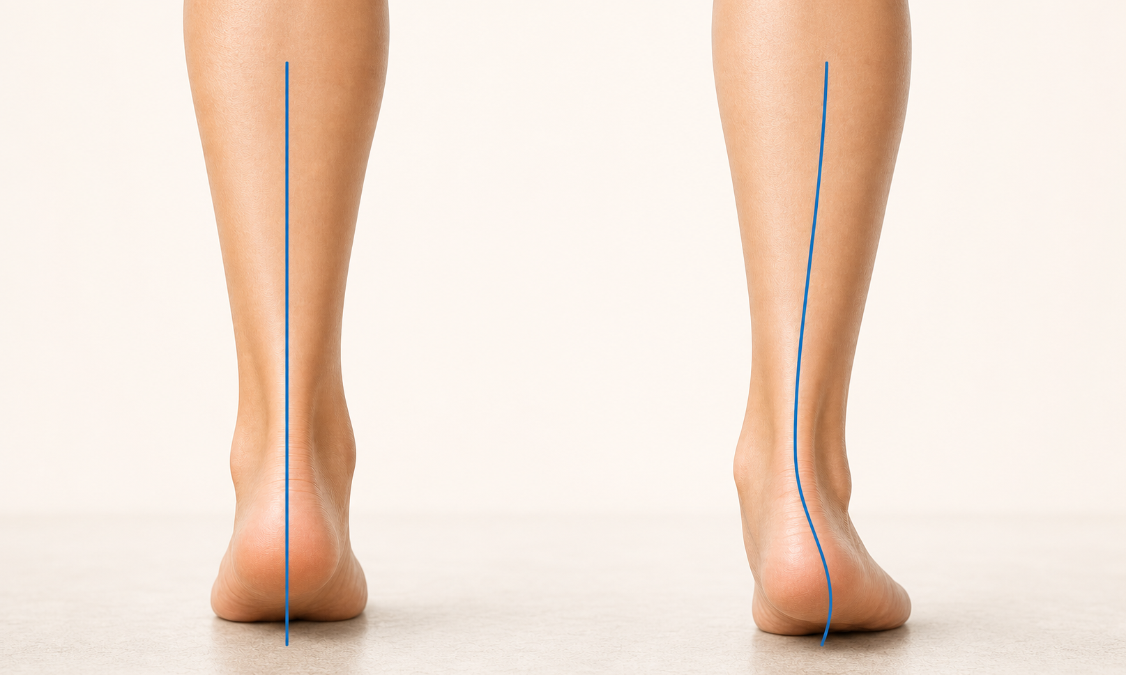 Side-by-side rear view illustration comparing normal pronation with overpronation
