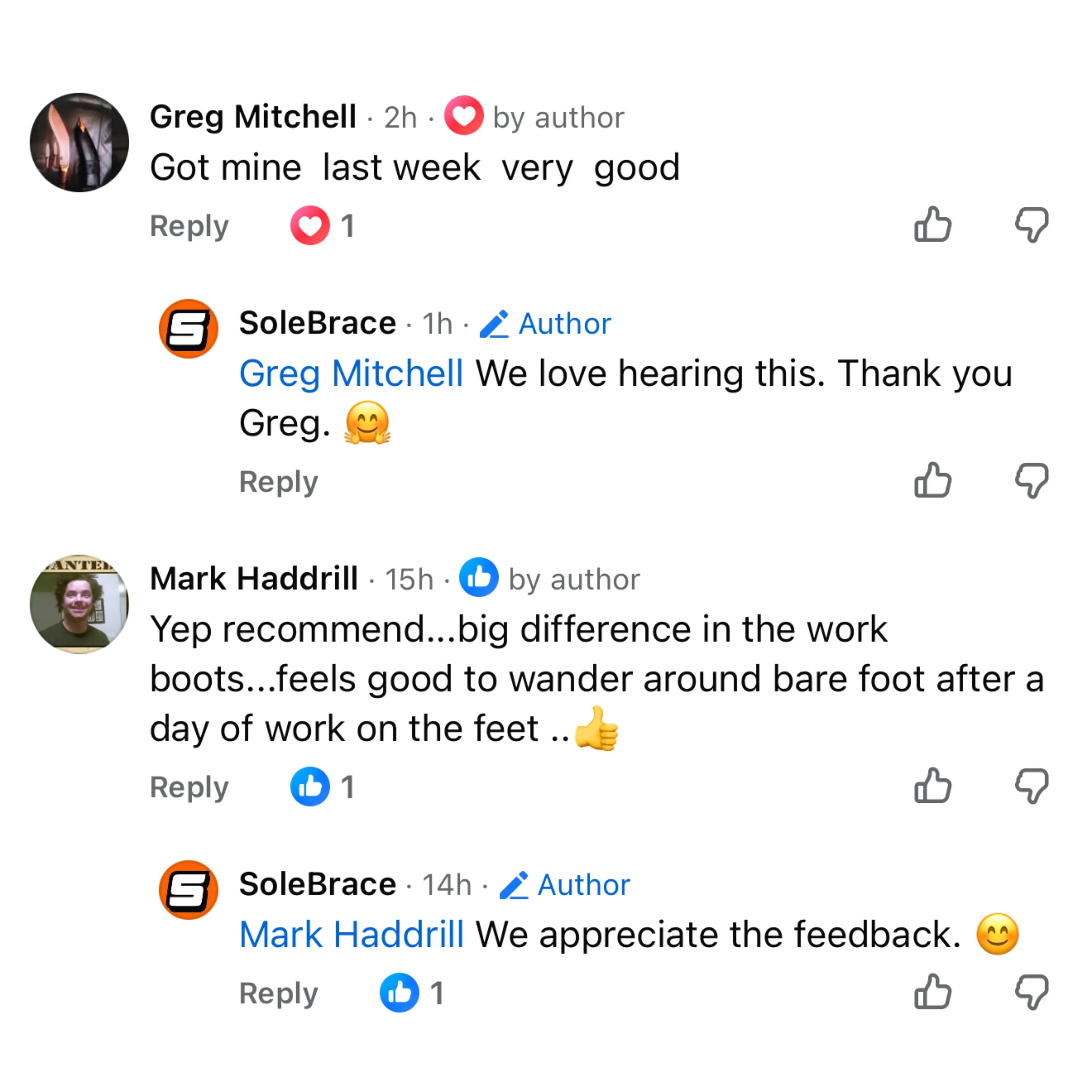 Customer Facebook comment about WorkFit Insoles, screenshot 8 of 11
