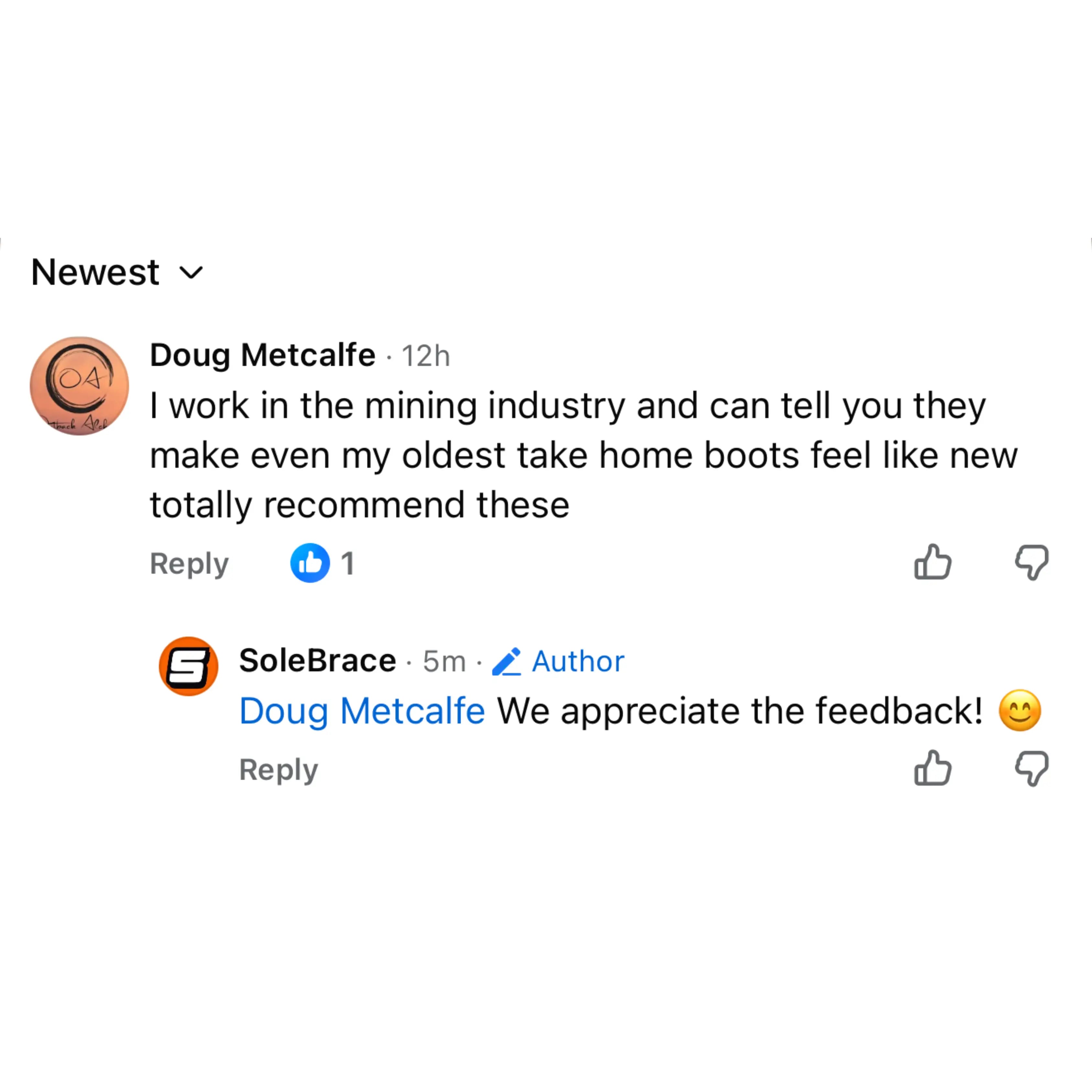 Customer Facebook comment about WorkFit Insoles, screenshot 11 of 11