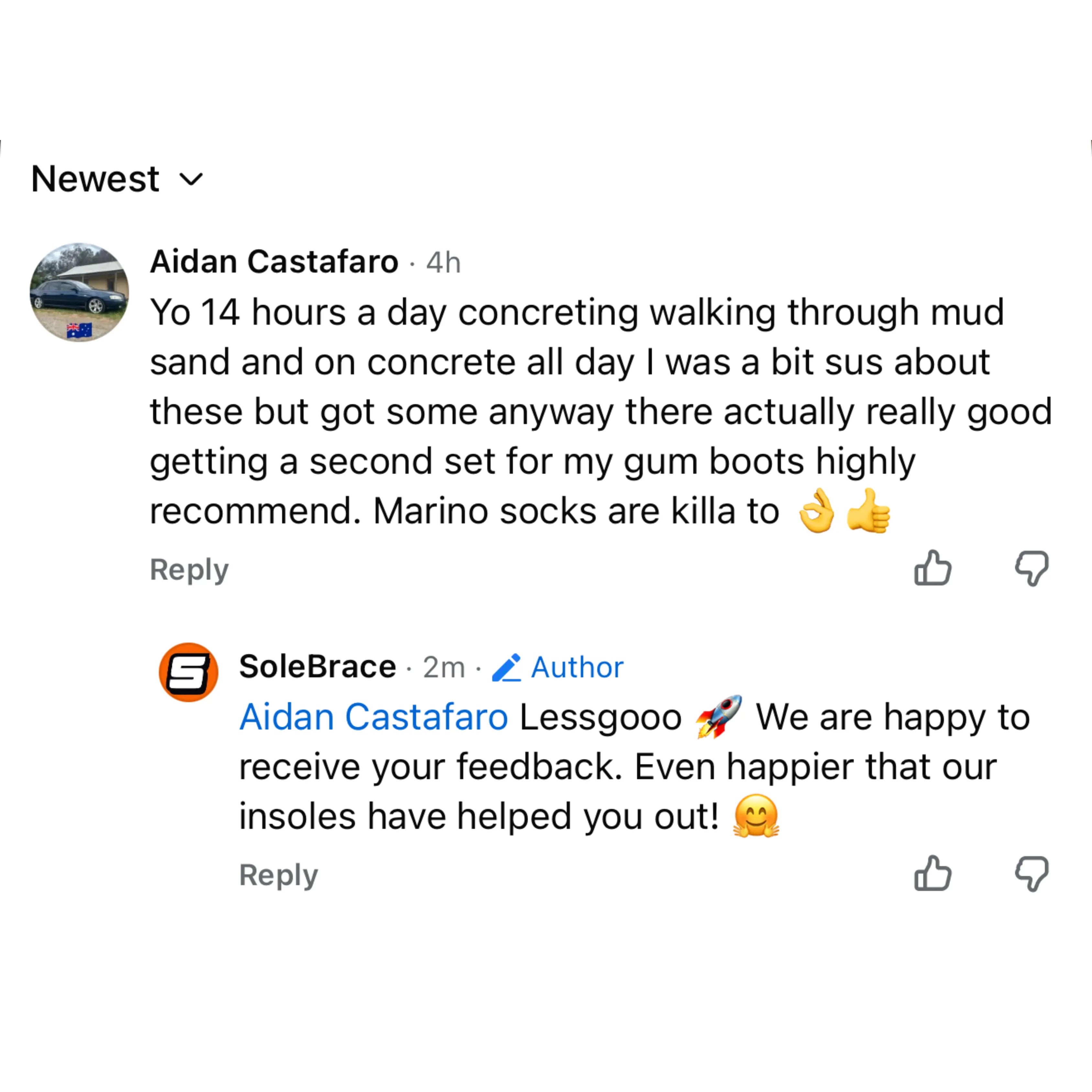Customer Facebook comment about WorkFit Insoles, screenshot 2 of 11