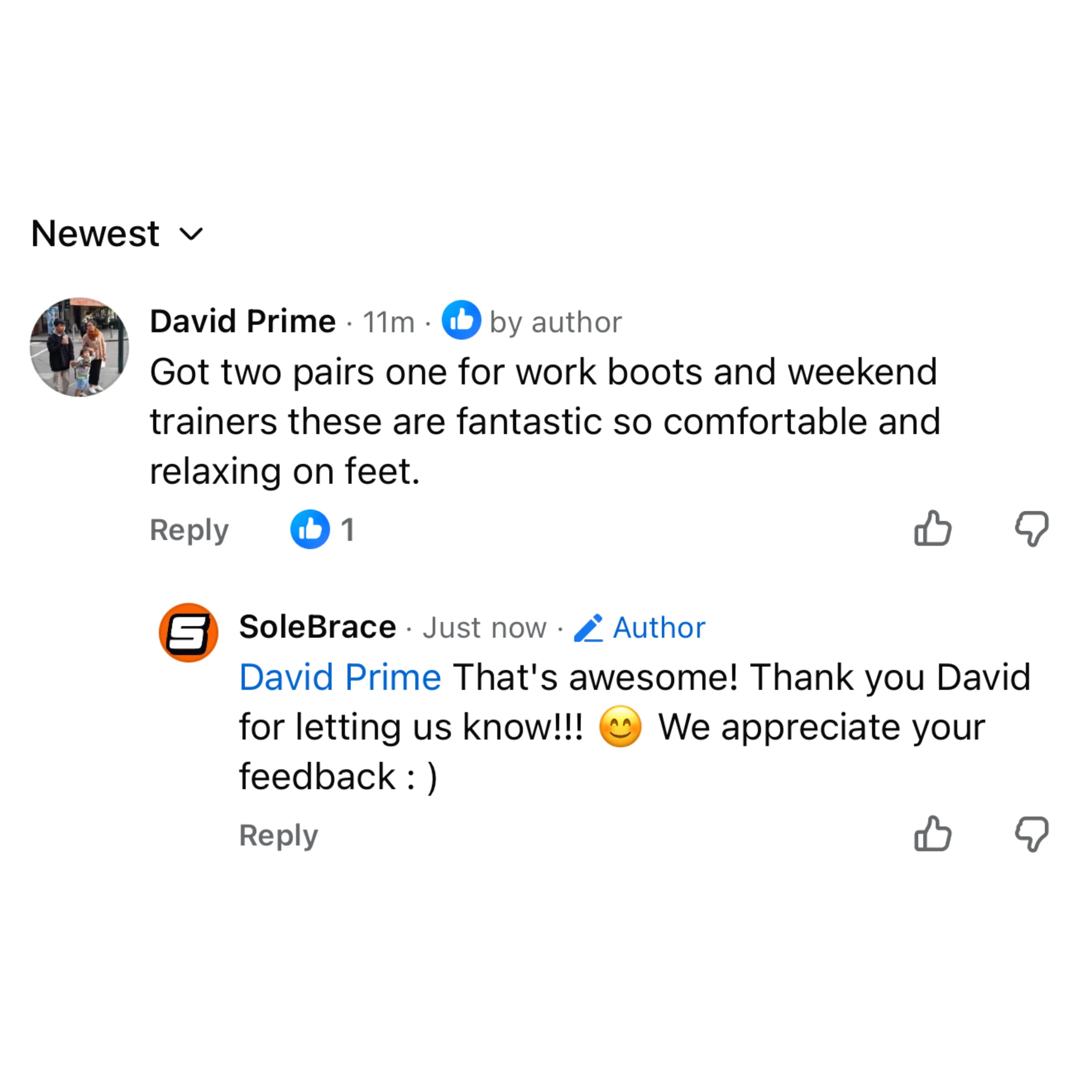 Customer Facebook comment about WorkFit Insoles, screenshot 3 of 11