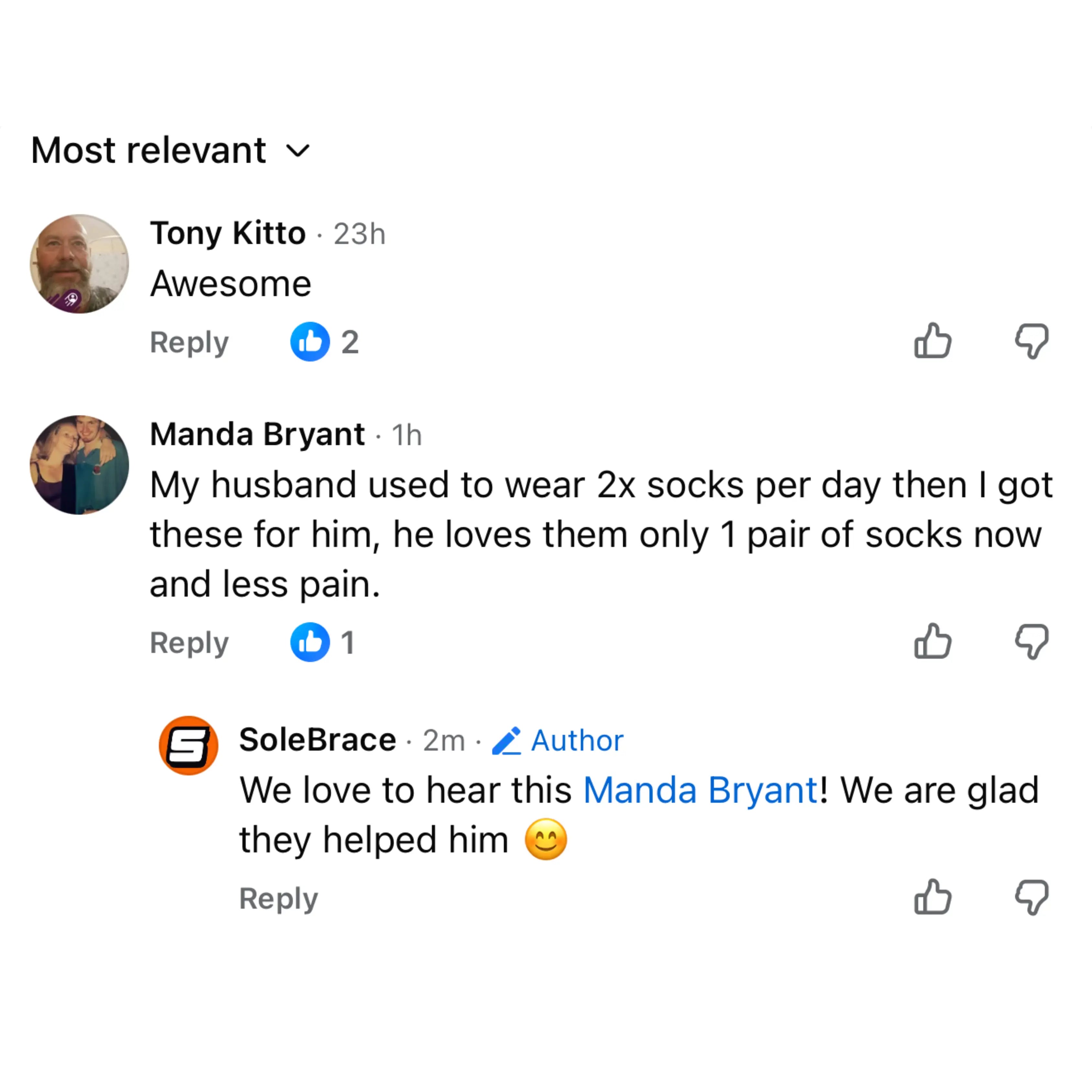 Customer Facebook comment about WorkFit Insoles, screenshot 6 of 11